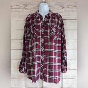 Torrid size 2 lightweight button down plaid shirt EUC